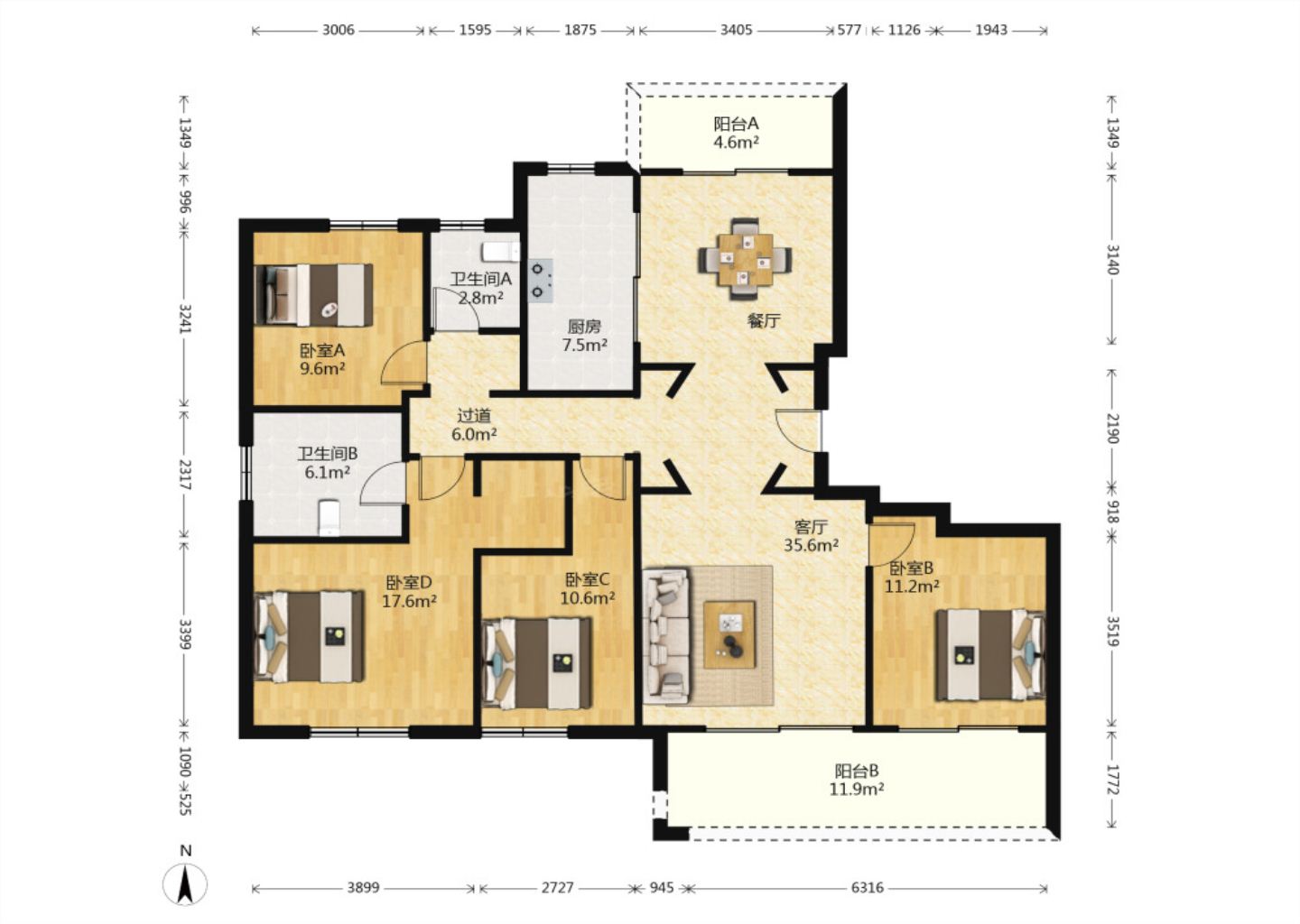 绿城&middot;诚园 4室2厅2卫 158m&sup2;