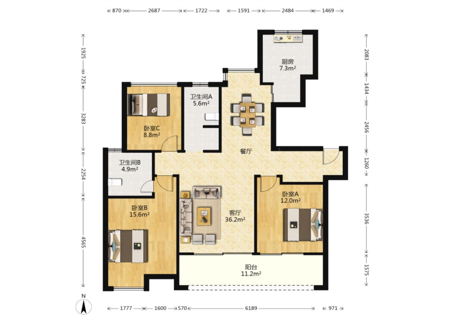 远创樾府 3室2厅2卫 118m&sup2;