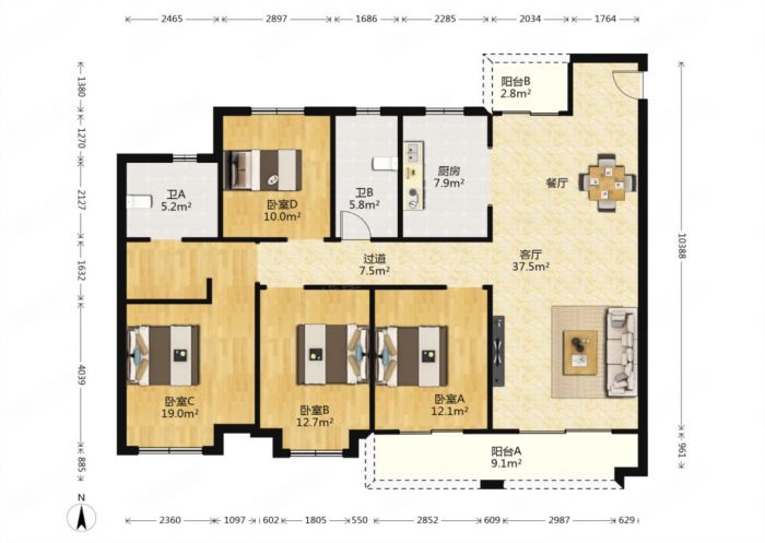 保利香槟国际 3室2厅1卫 80.00m&sup2;