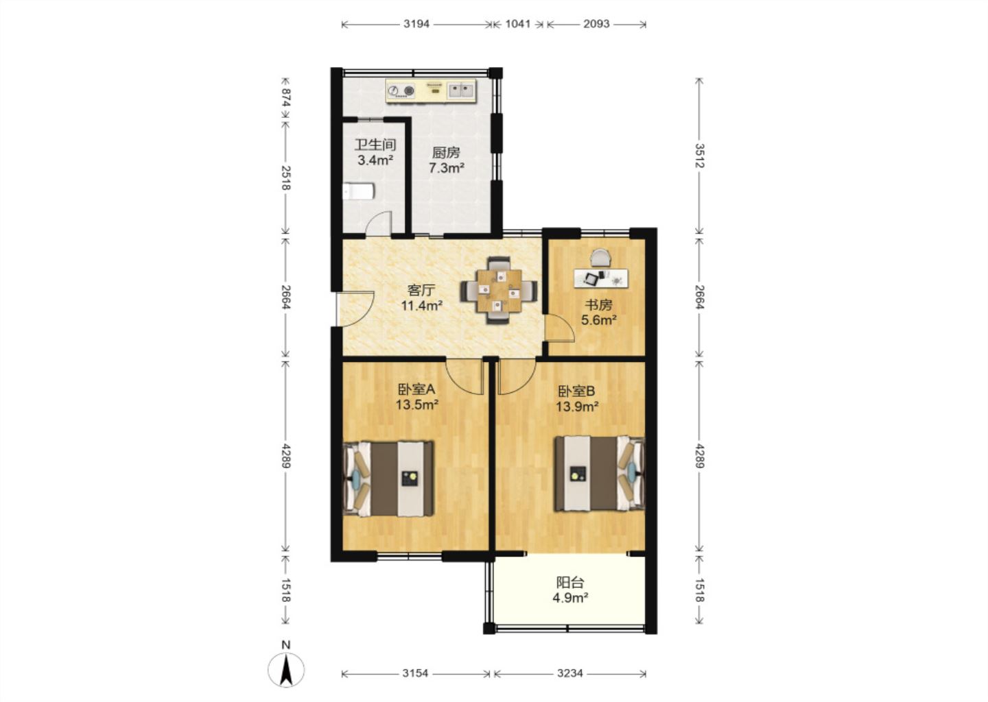 北濠桥东村 2室1厅1卫 76.15m&sup2;