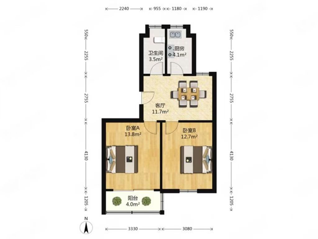 北濠桥新村 2室1厅1卫 67m&sup2;