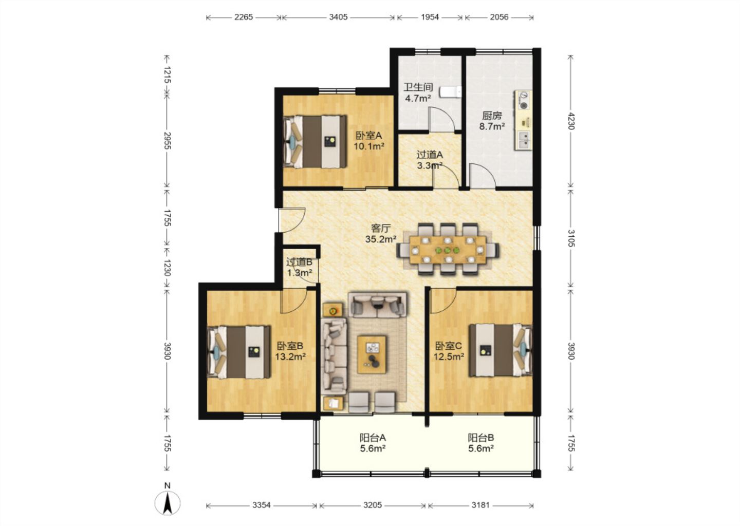 光明东村 3室2厅1卫 117m&sup2;