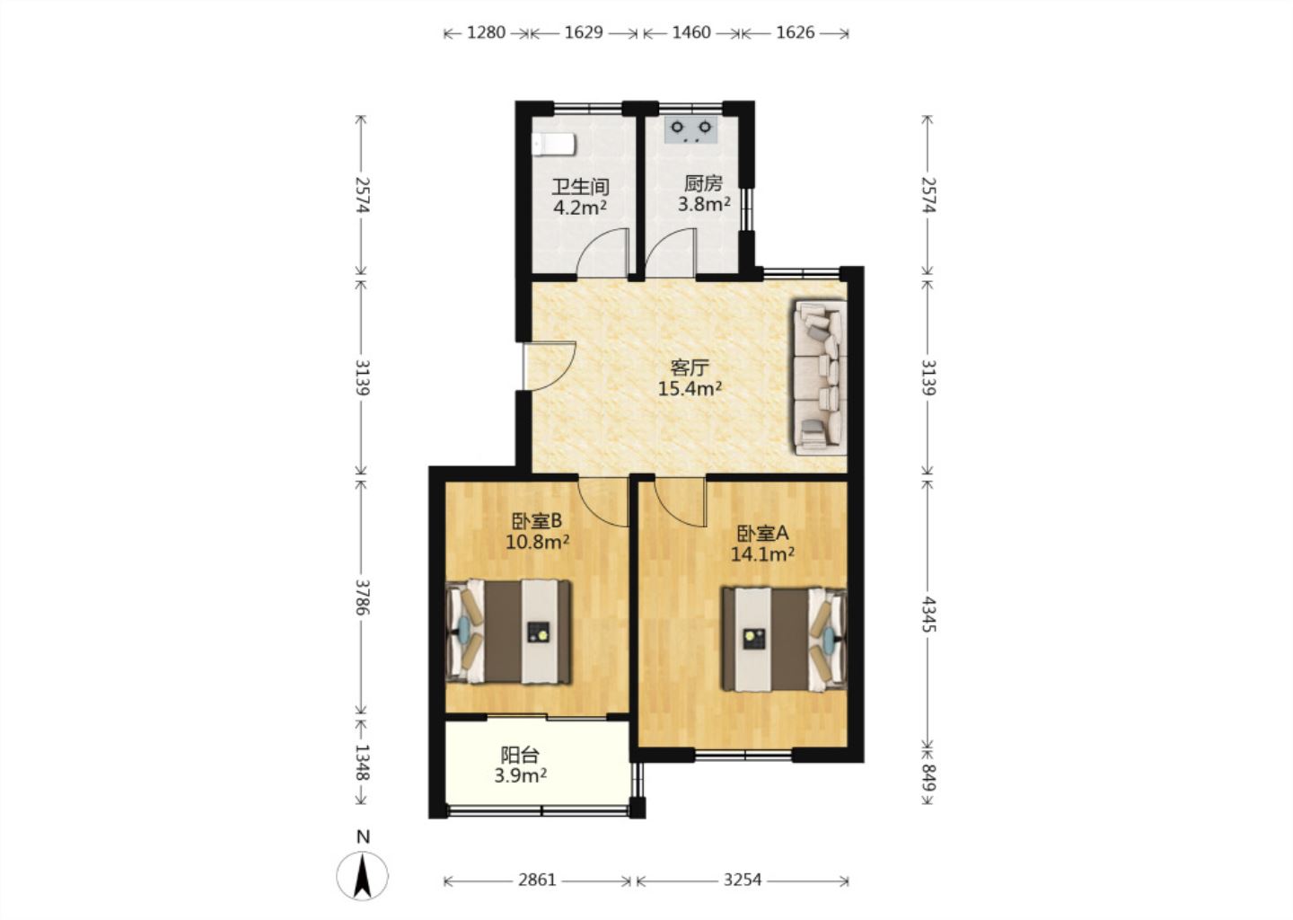 北郭东村北区 2室1厅1卫 75.66m&sup2;
