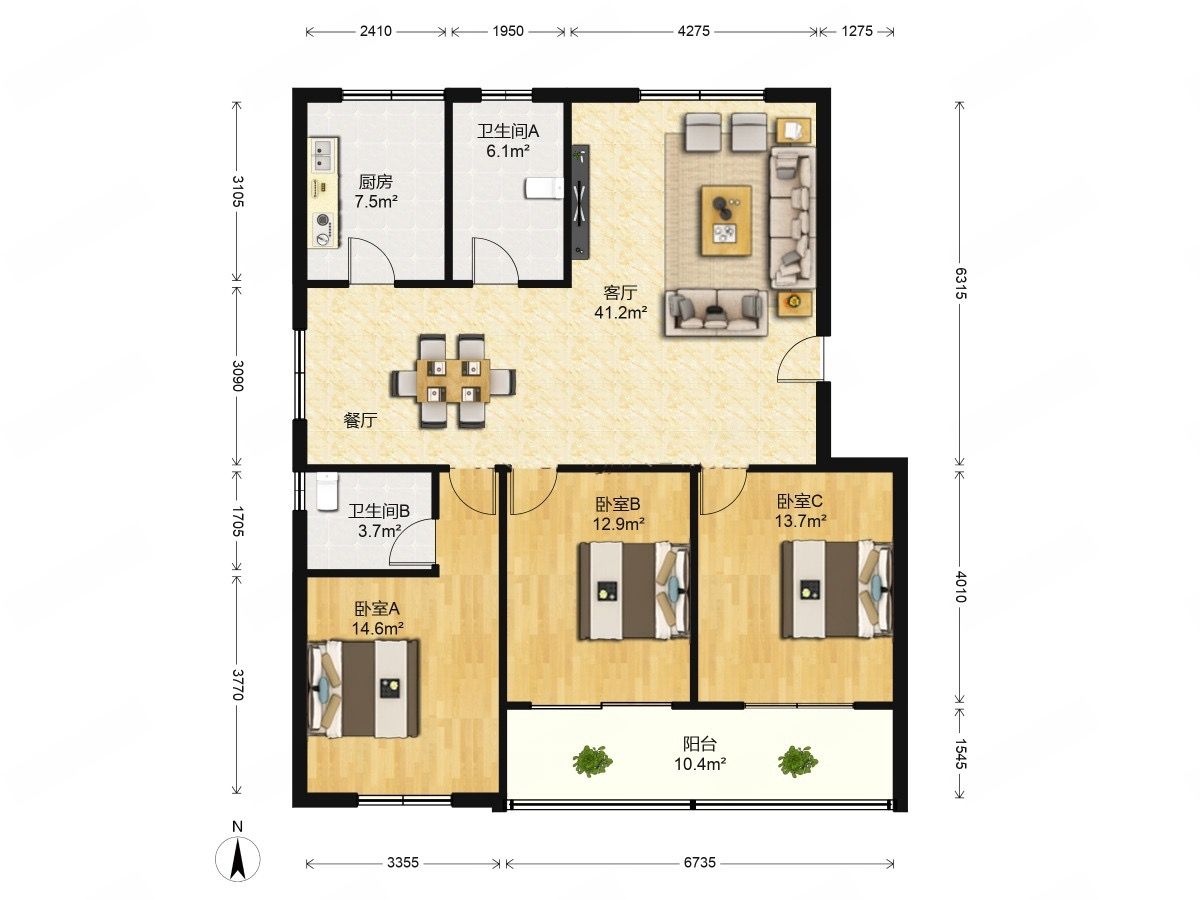 新桥北村 3室2厅2卫 134m&sup2;