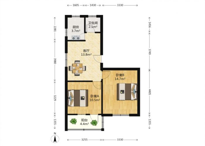 板桥东村 2室1厅1卫 60m&sup2;