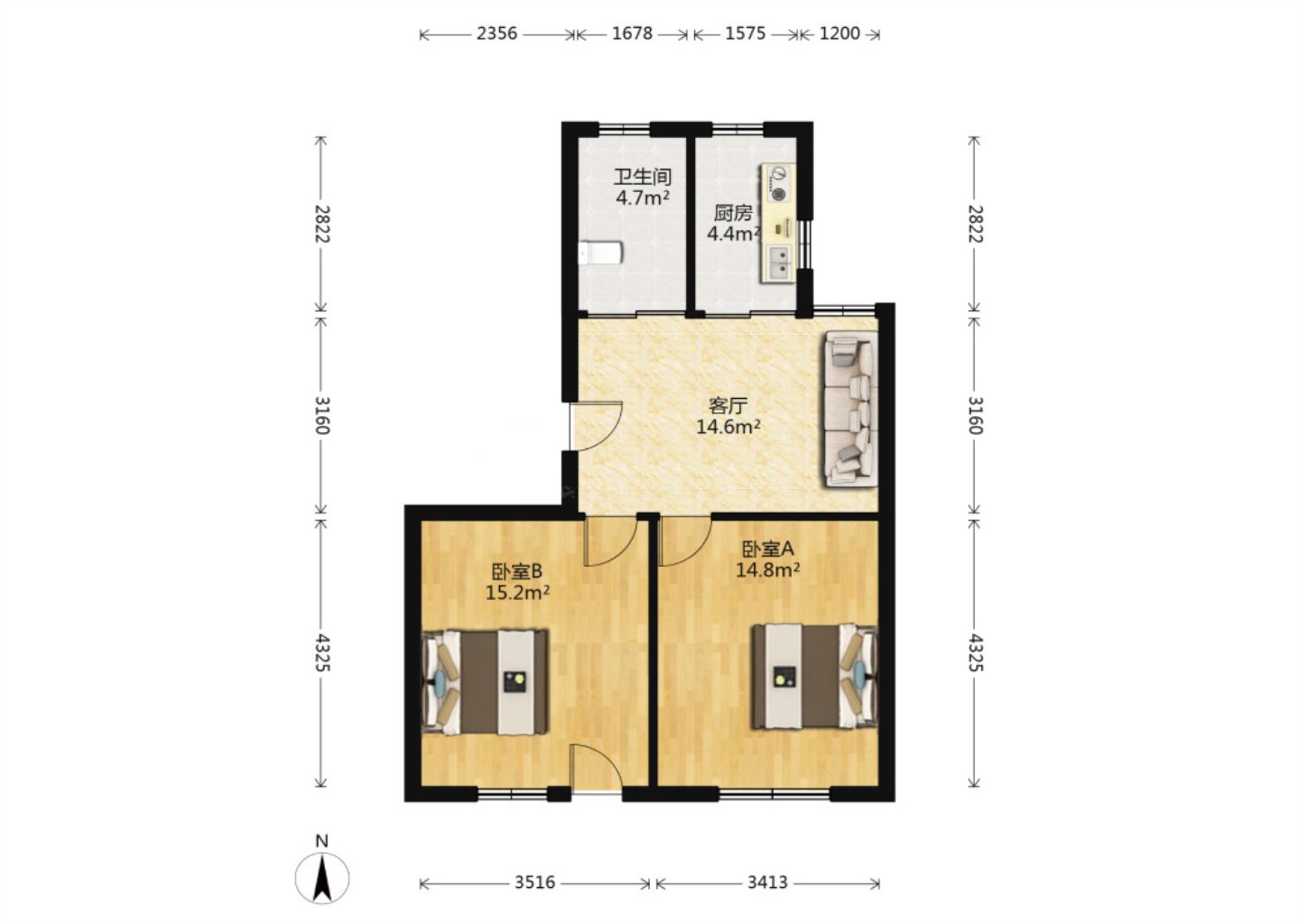 姚港路22号 2室1厅1卫 74m&sup2;