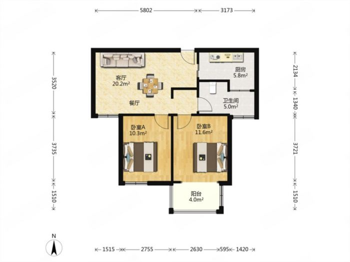 炜赋花苑 2室1厅1卫 78m&sup2;