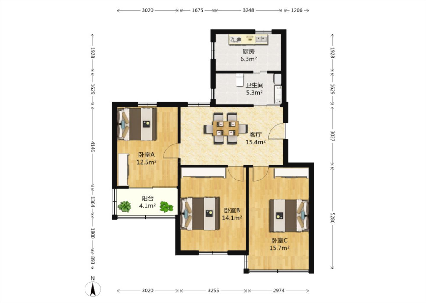 南川园新村 3室1厅1卫 85m&sup2;