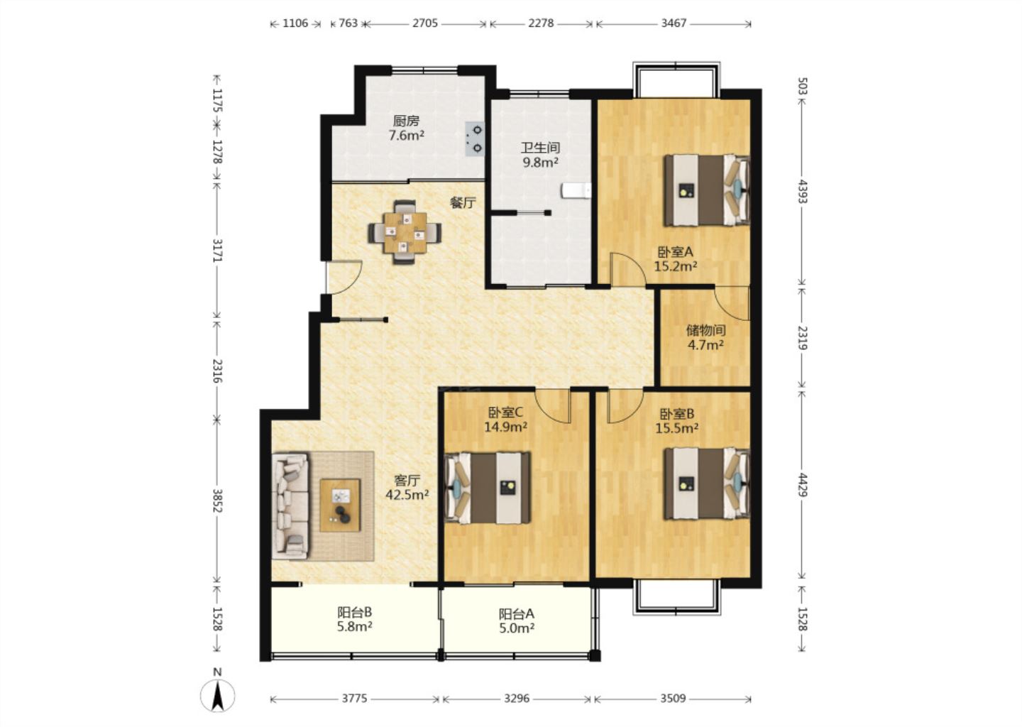 外滩北苑 3室2厅1卫 138.50m&sup2;