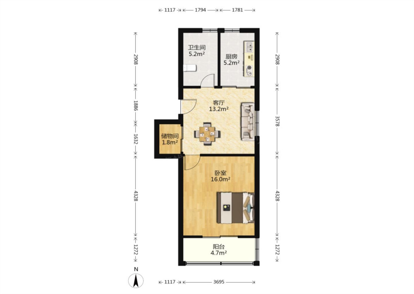 怡居苑 1室1厅1卫 58m&sup2;