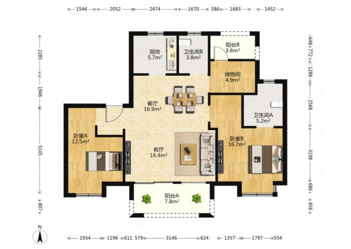 丽景湾 3室2厅1卫 117.43m&sup2;