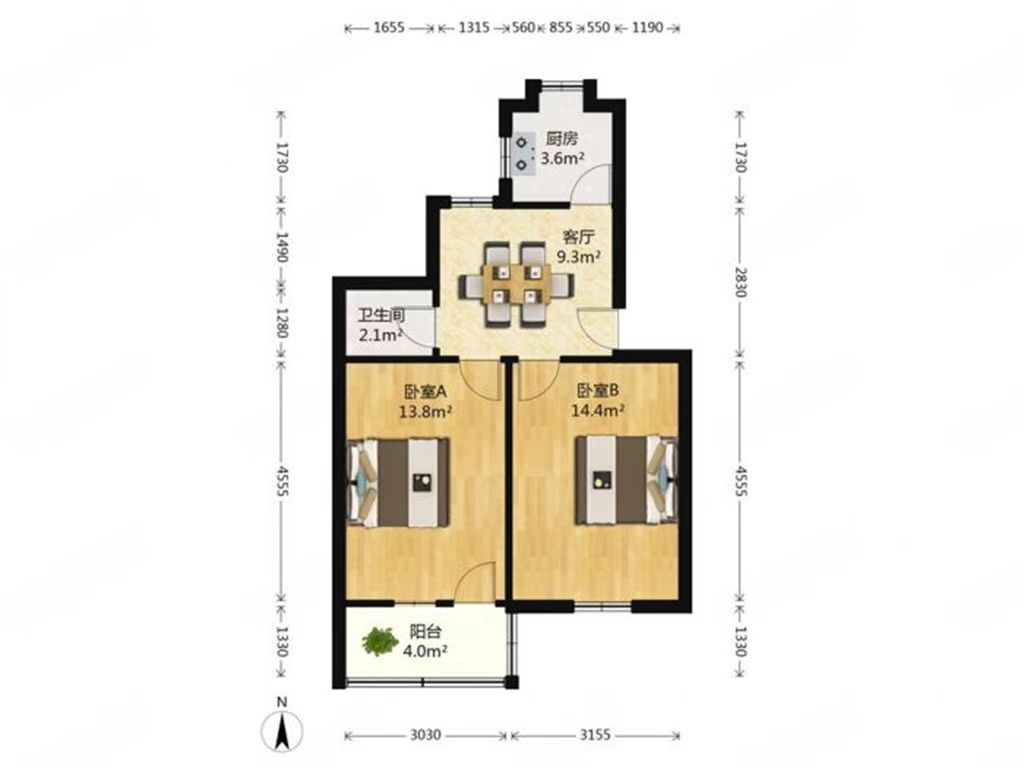将军二园 2室1厅1卫 61.91m&sup2;