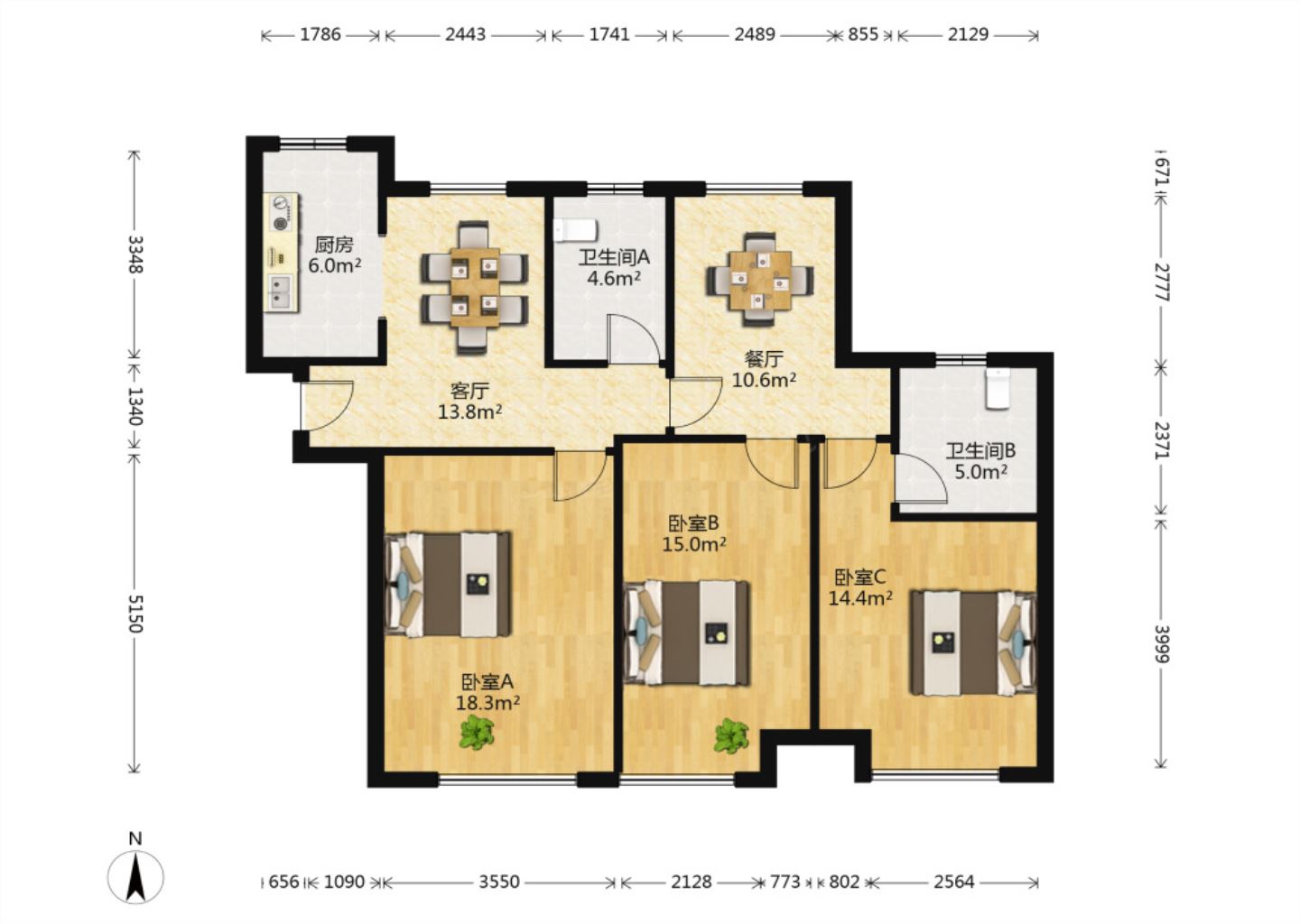 五洲御锦城 3室2厅1卫 116m&sup2;
