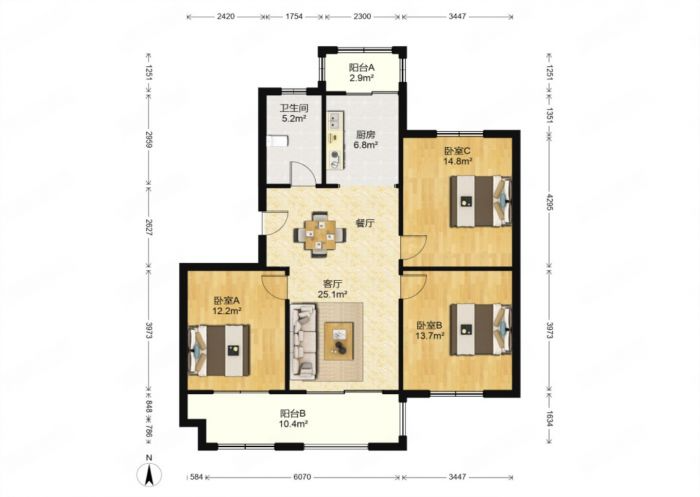 园林佳苑 3室2厅1卫 115m&sup2;