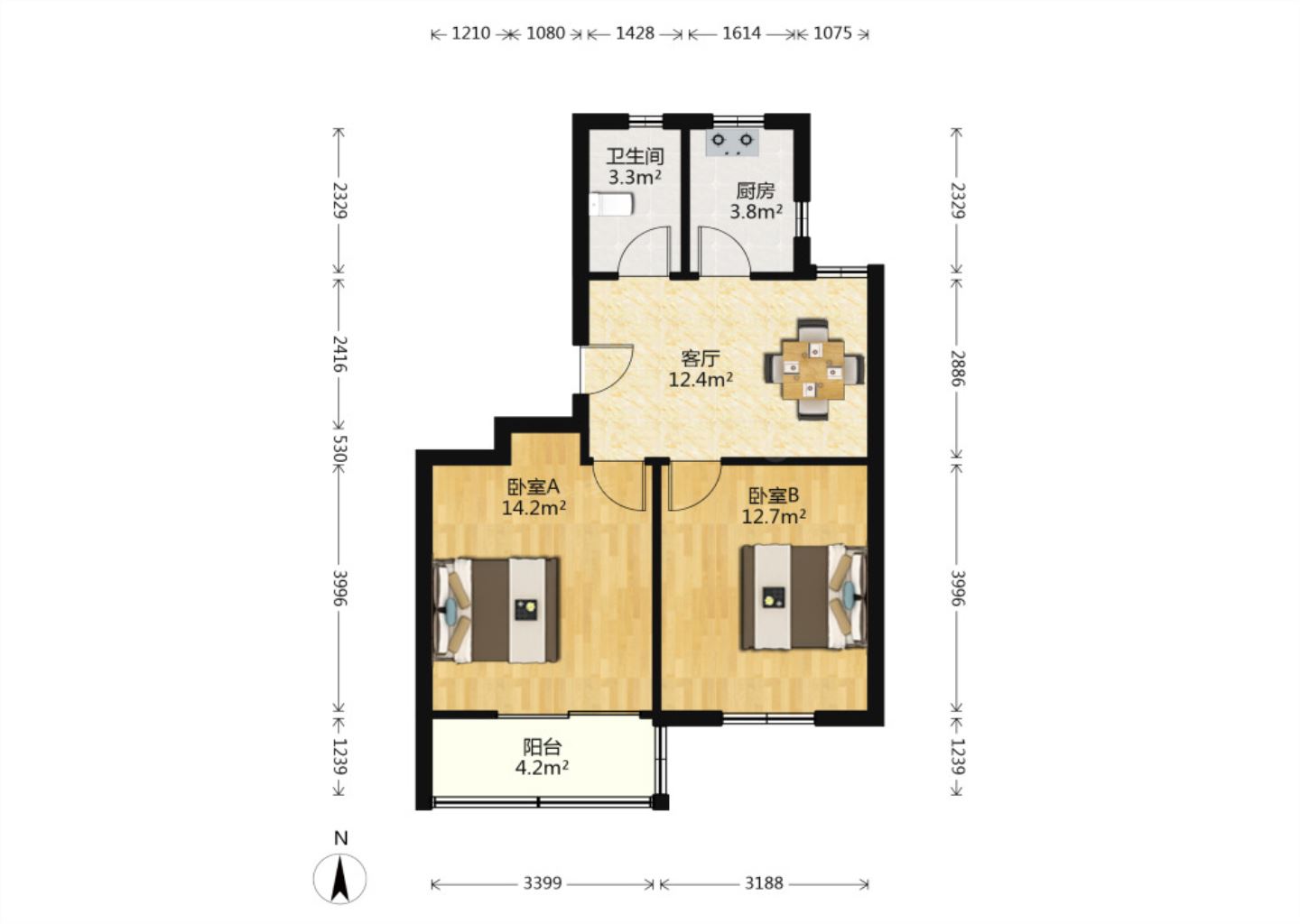 公园二村 2室1厅1卫 64m&sup2;