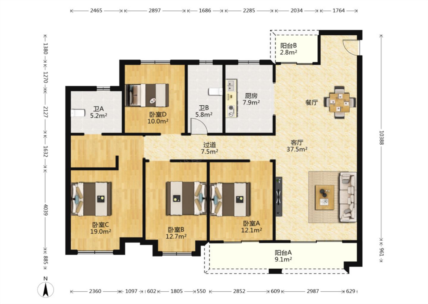 保利香槟国际 4室2厅2卫 155m&sup2;