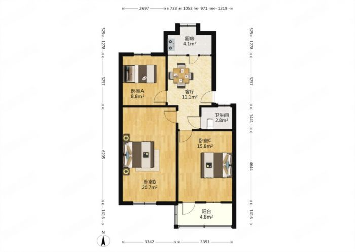 新建路新村 3室1厅1卫 80m&sup2;