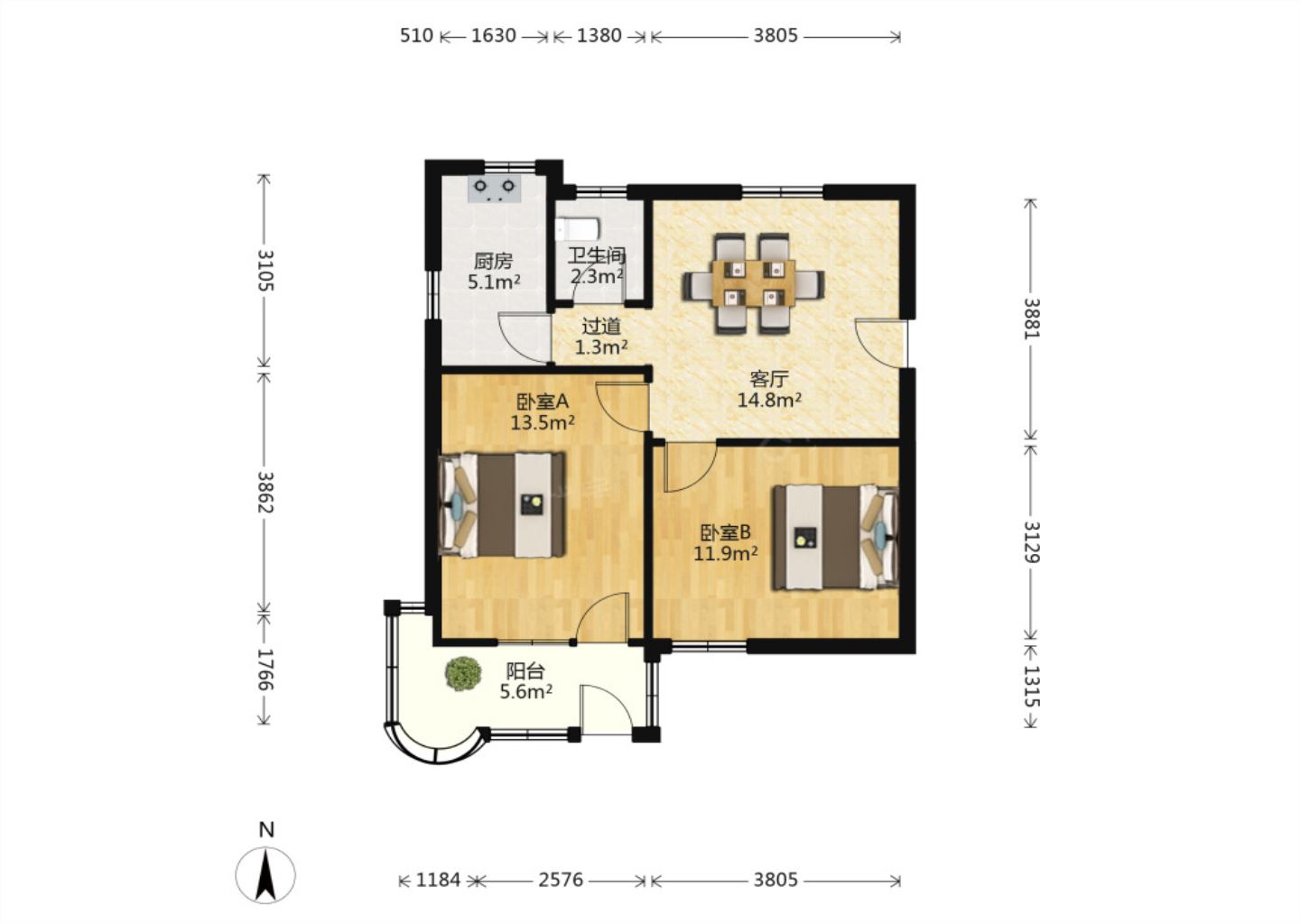 望江楼小区 2室1厅1卫 65.65m&sup2;
