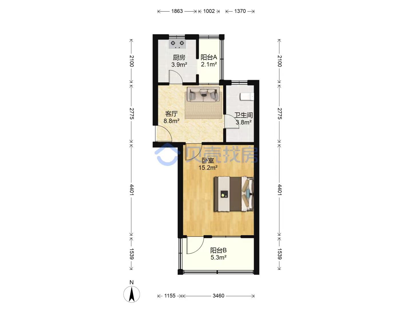 北濠桥新村 1室1厅1卫 45m&sup2;