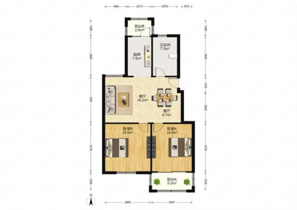 公园南苑 2室1厅1卫 98.83m&sup2;