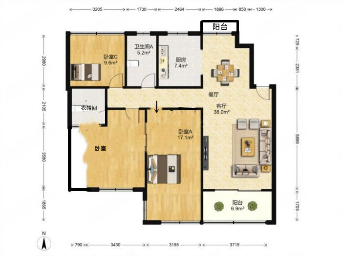 军山汇贤居 3室2厅1卫 130.00m&sup2;
