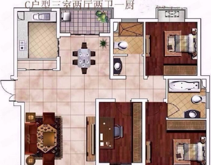 恒盛豪庭 3室2厅2卫 132m&sup2;