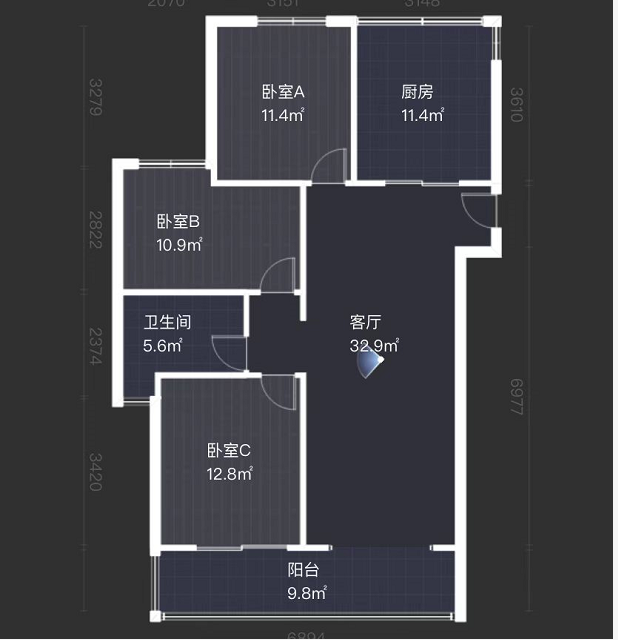 万濠星城 3室2厅1卫 115.28m&sup2;