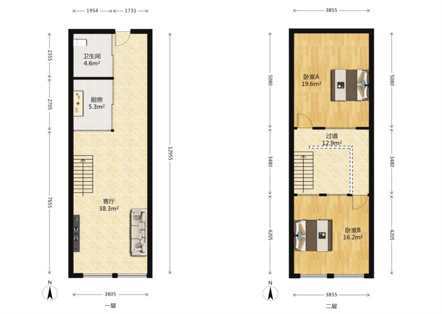 鸿运装饰城 3室1厅1卫 67.4m&sup2;