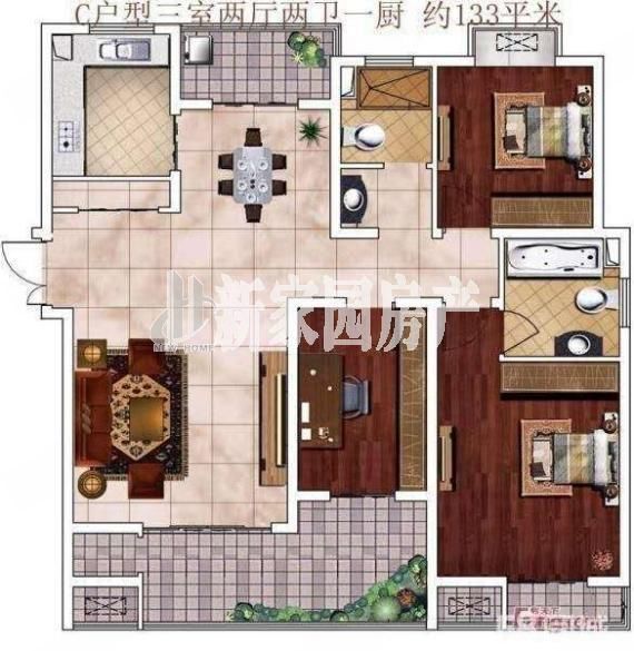 恒盛豪庭 3室2厅2卫 133m&sup2;