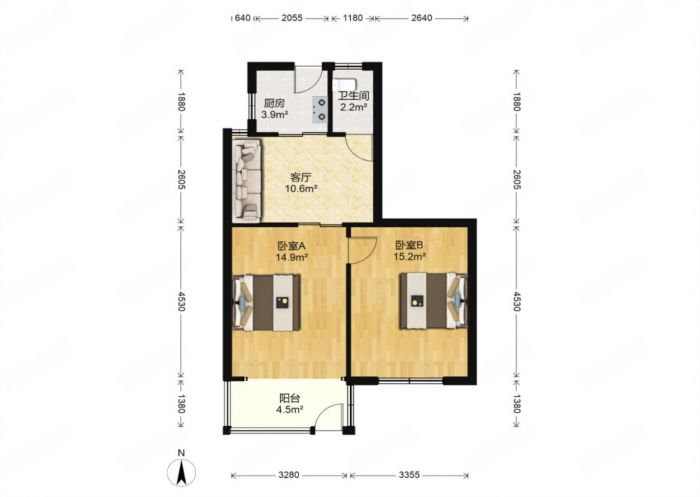 虹桥新村(朝霞路) 2室1厅1卫 67m&sup2;