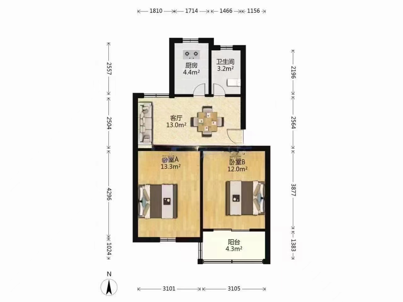 和谐怡园佳苑 2室2厅1卫 92.6m&sup2;