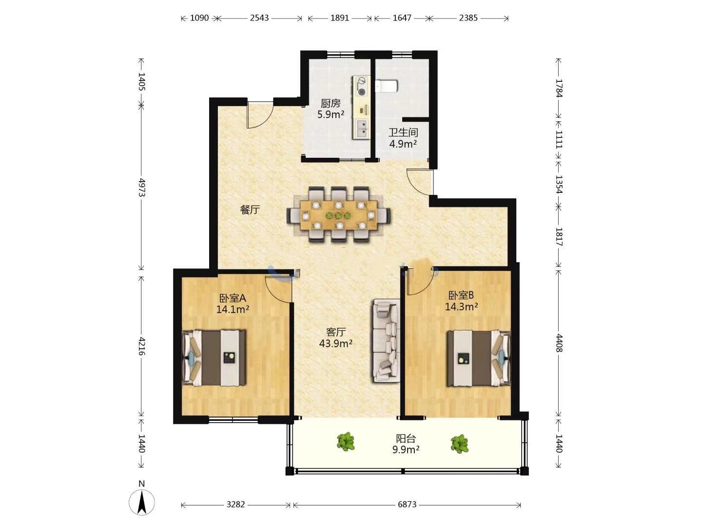 北濠桥东村 3室1厅1卫 105.00m&sup2;