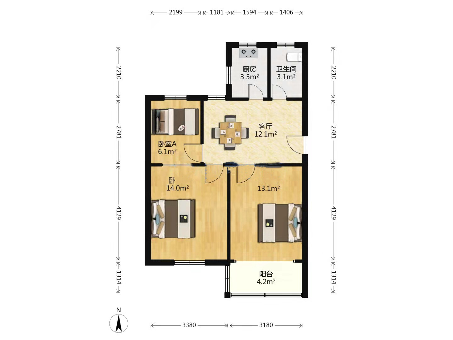民主新村 3室1厅1卫 76m&sup2;
