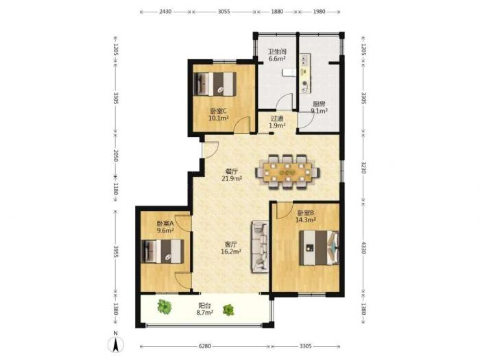 天润家园 3室2厅1卫 119.73m&sup2;