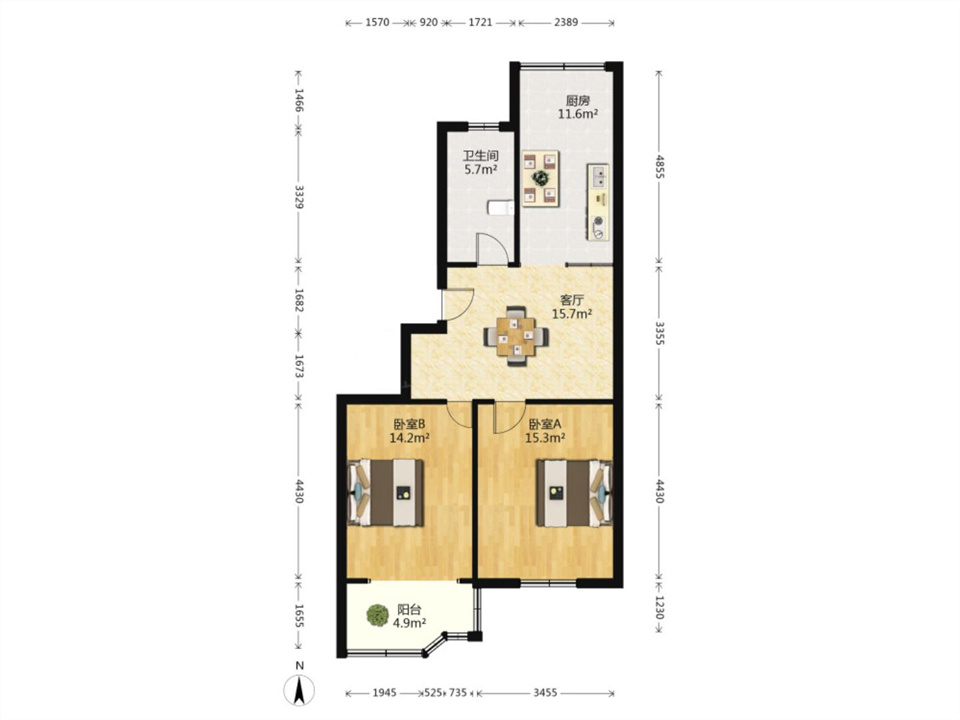 天都花苑 2室1厅1卫 85m&sup2;