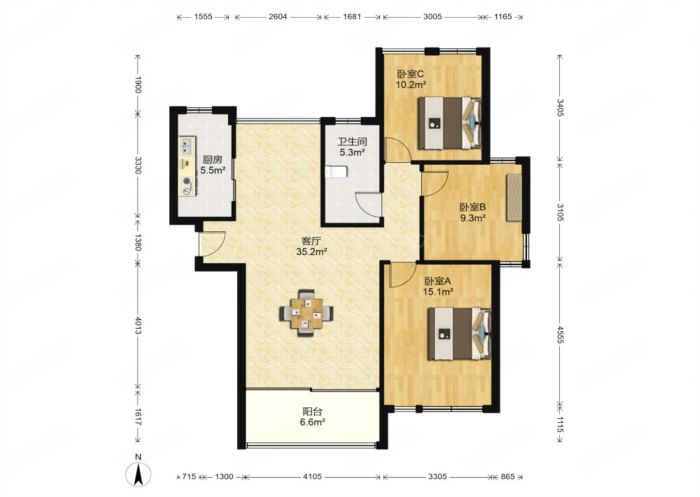 吴中豪景华庭 3室2厅1卫 112m&sup2;