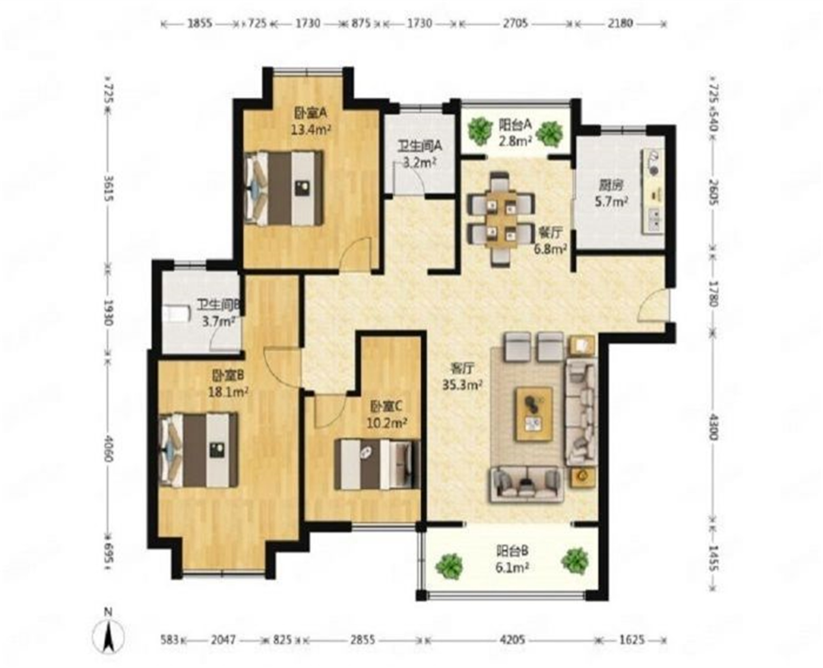 弘阳上城 3室2厅1卫 116m&sup2;