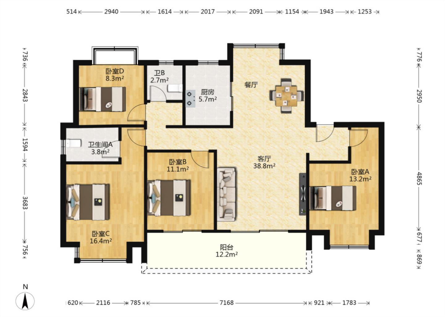 春江阅 4室2厅2卫 143m&sup2;