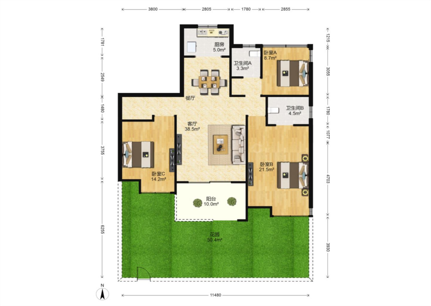 万科公园里一期 3室2厅2卫 120m&sup2;