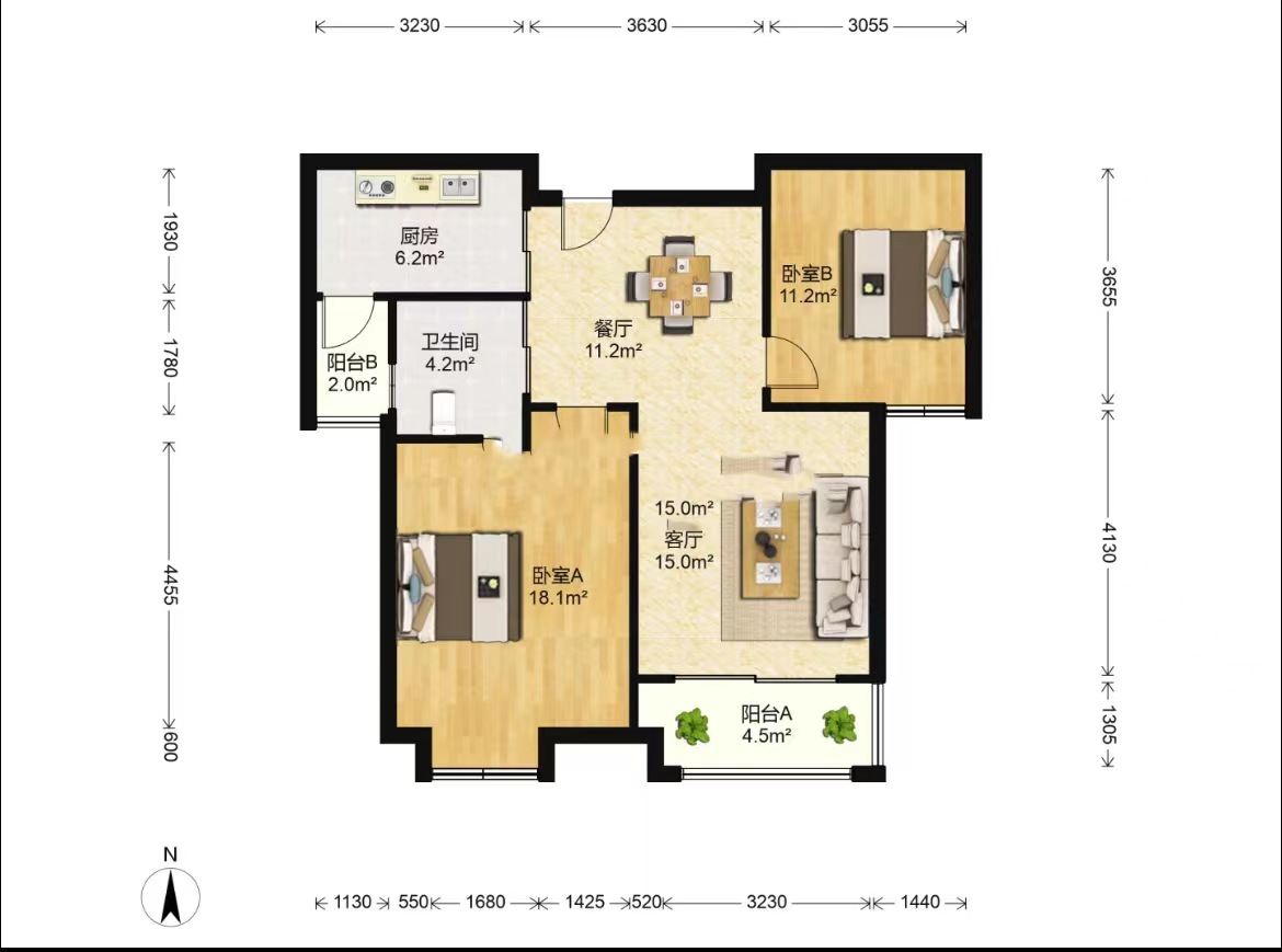 弘阳上城 2室2厅2卫 90.97m&sup2;