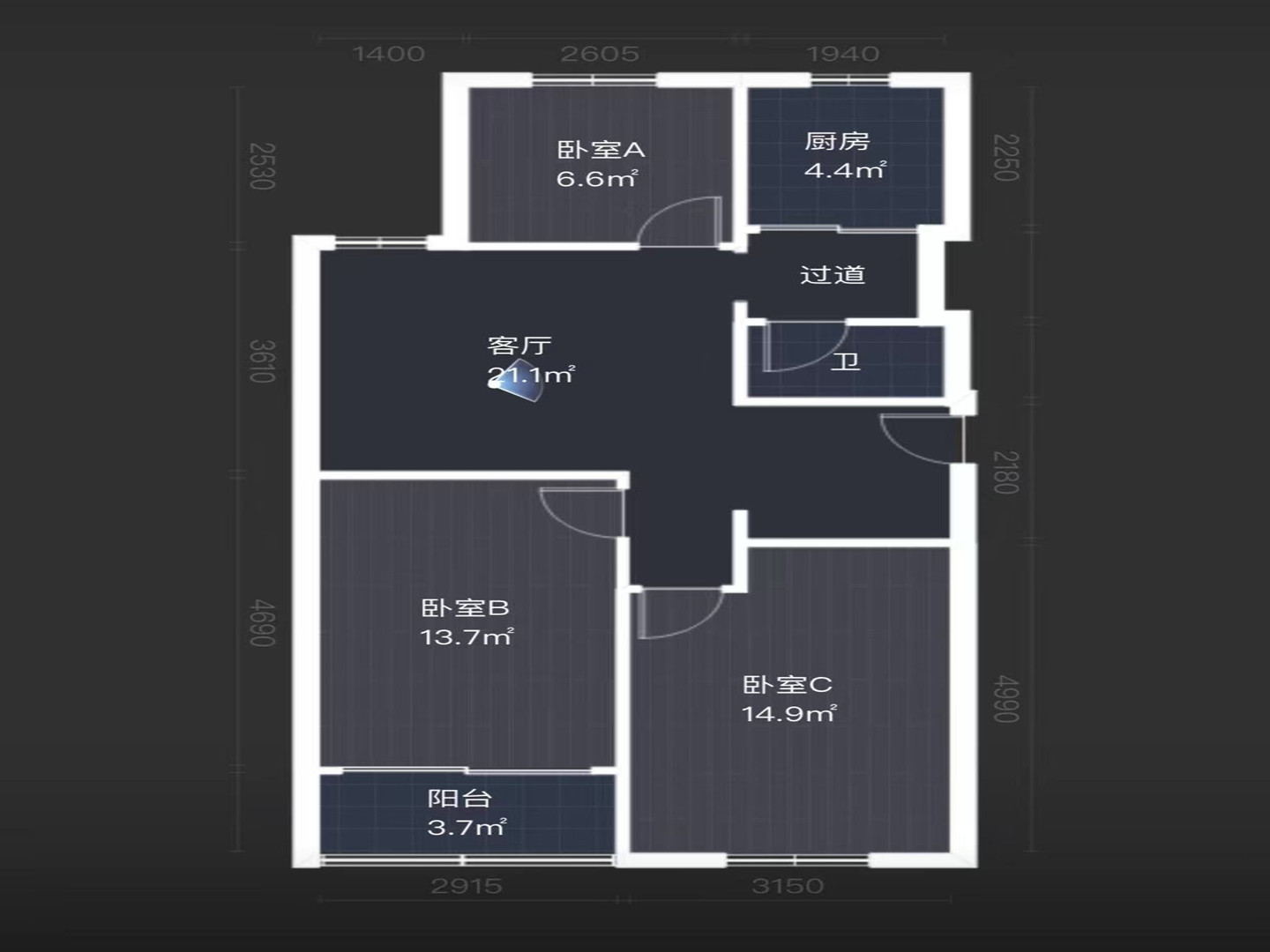 华威园 3室2厅1卫 100m&sup2;