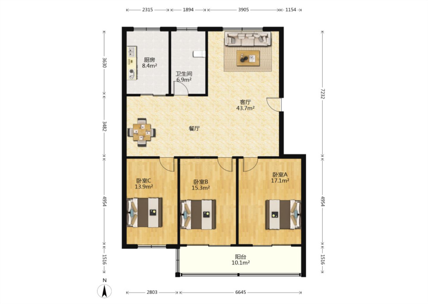光明花苑(崇川区) 3室2厅1卫 136.00m&sup2;