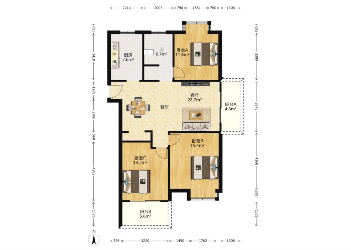 皇家花园北区 3室2厅1卫 120m&sup2;