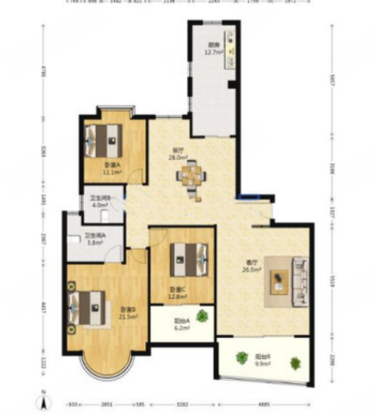 中南世纪城北区 3室2厅2卫 167m&sup2;