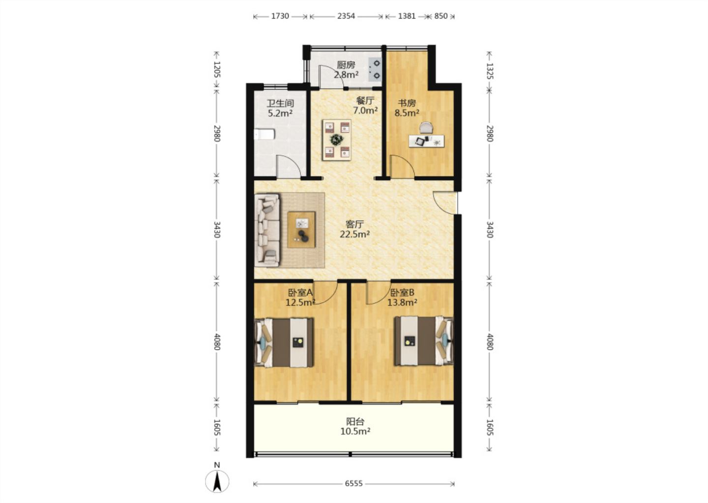 华侨花苑 2室1厅1卫 98.31m&sup2;