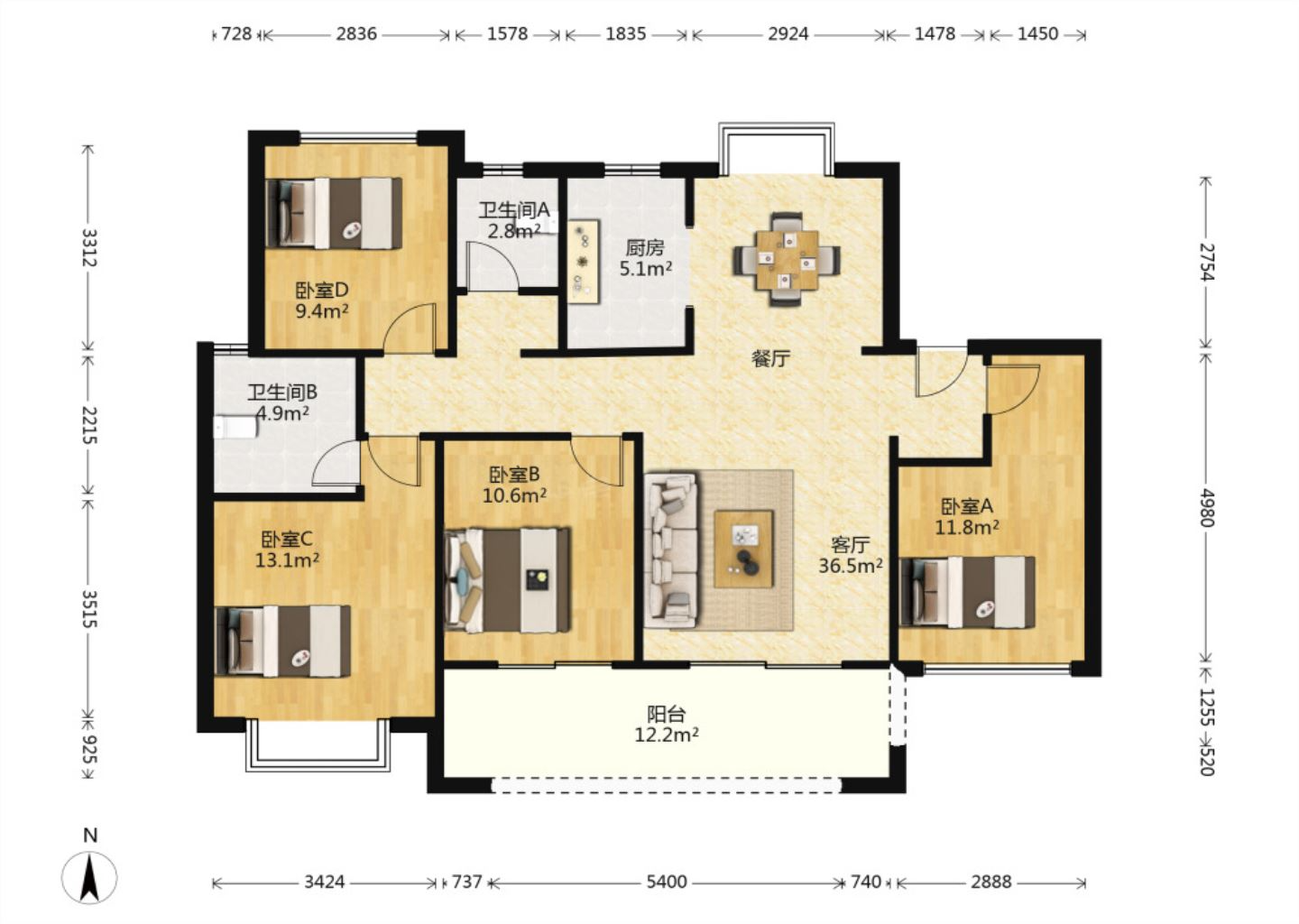 林肯公园 4室2厅2卫 122m&sup2;