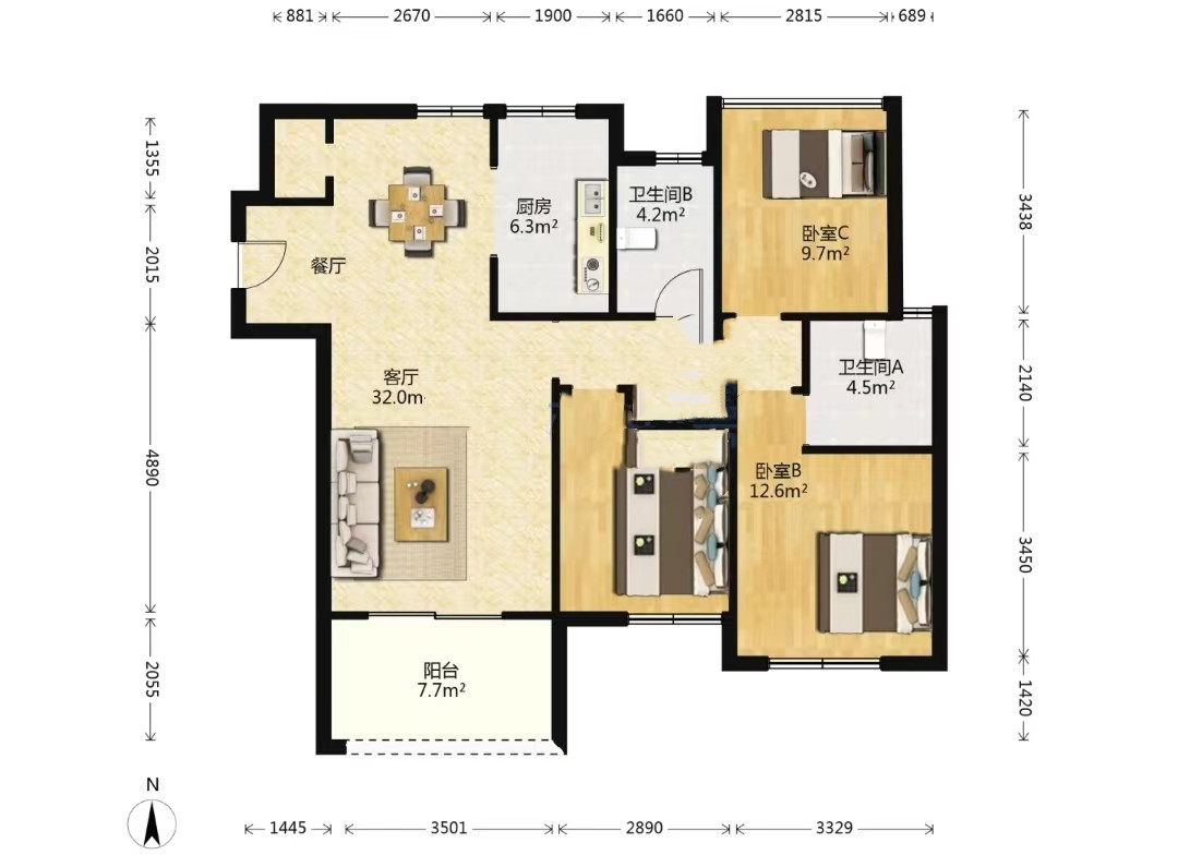 景瑞御府 3室2厅2卫 120m²