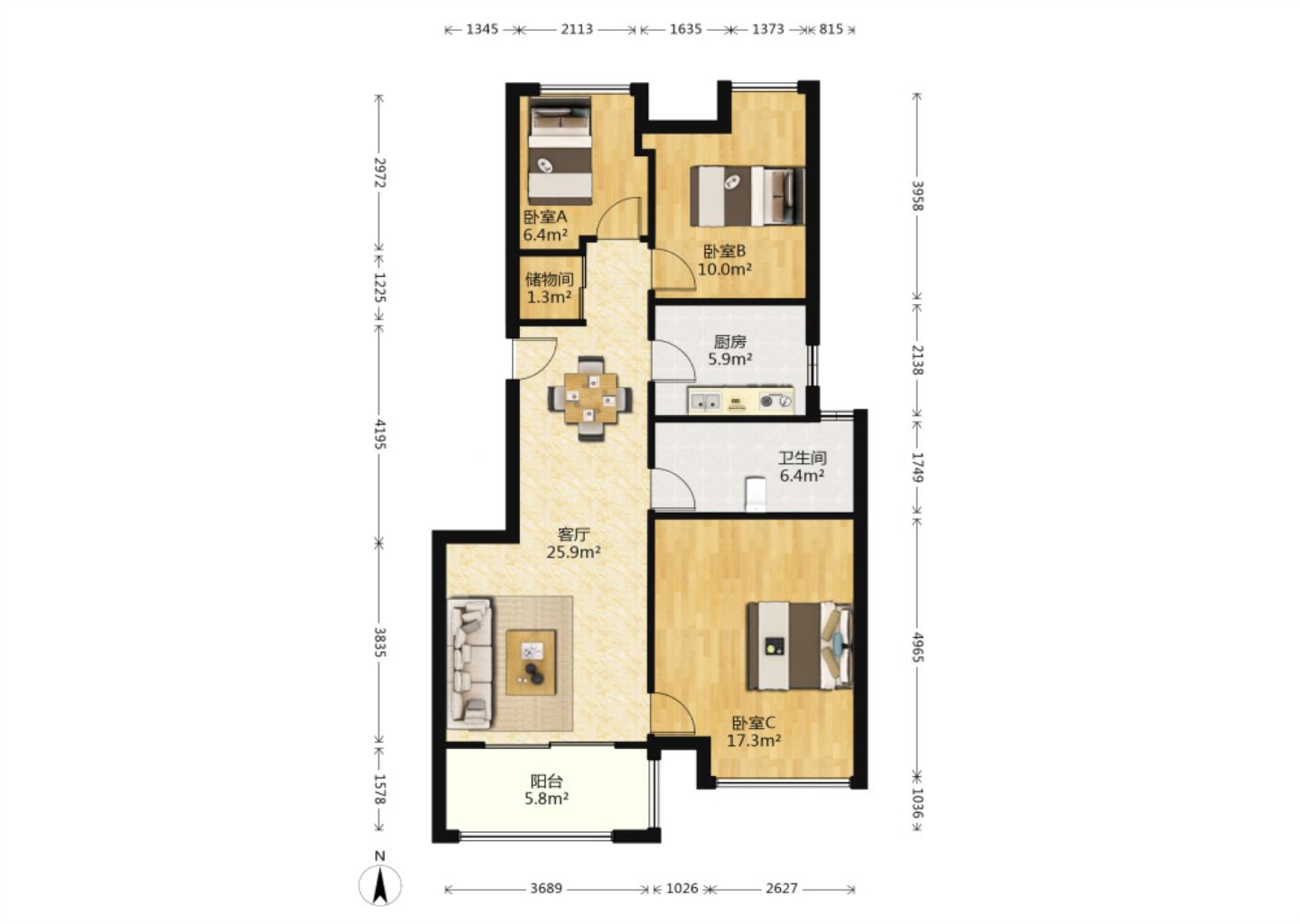 万科金域蓝湾 3室2厅1卫 94m&sup2;