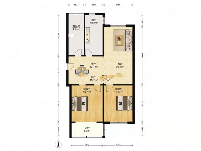 虹桥新苑 2室1厅1卫 80m&sup2;