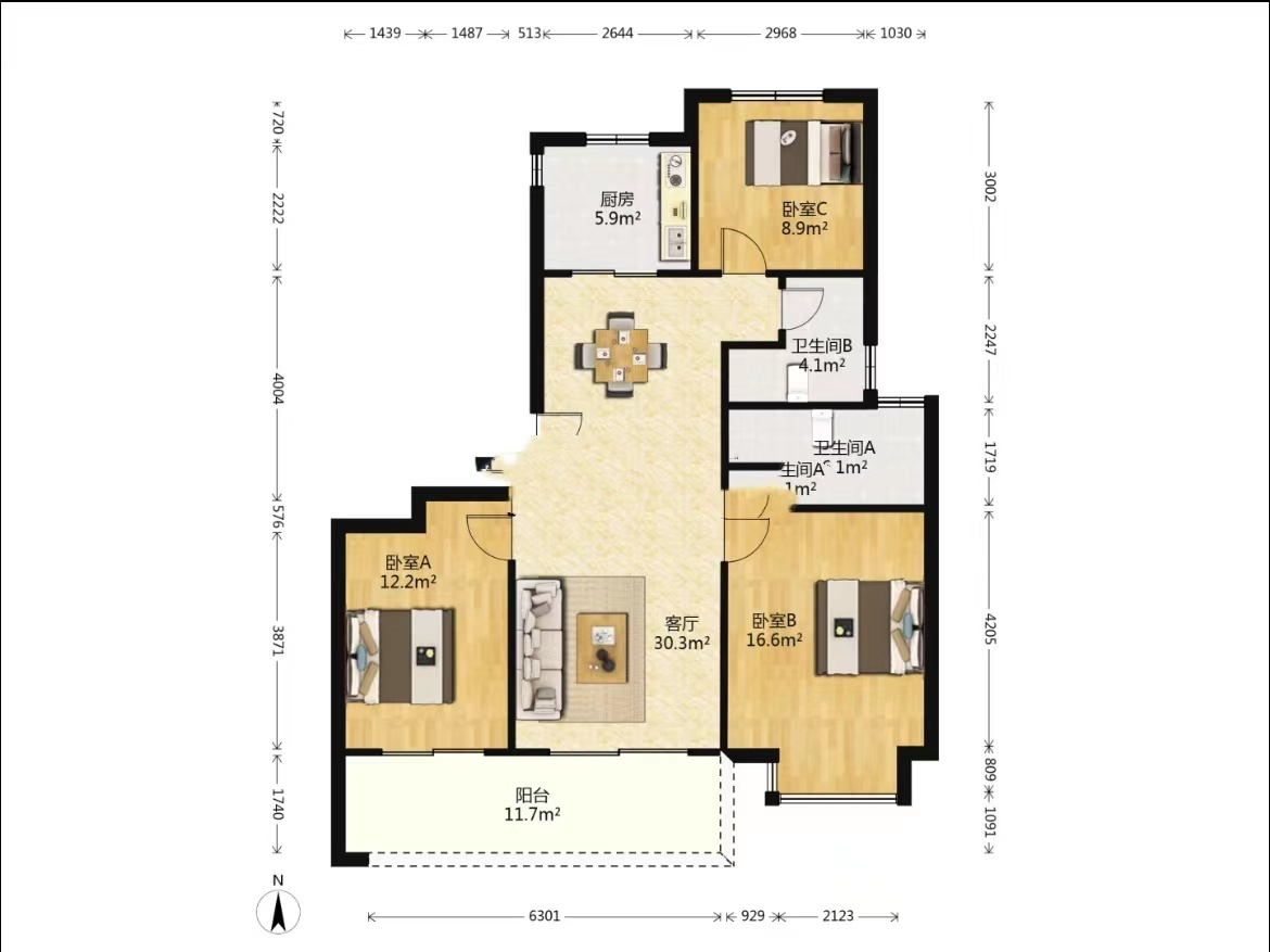 仁恒公园世纪 3室2厅2卫 113m&sup2;